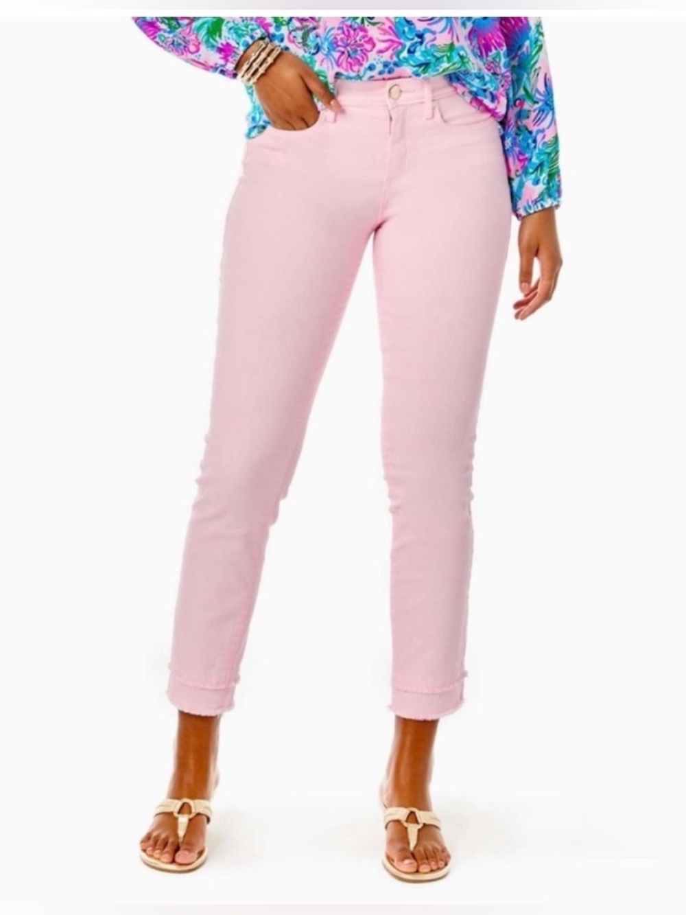Lilly Pulitzer barbie pink resort South Ocean HighRise Skinny Jeans frayed hem 0